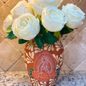 Talavera Design Clay Vase Virgin Mary